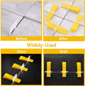 Tile Leveling System Wedges, Reusable Tile Leveler Wedges for 1/8",1/12",1/16", 1/32" Spacers and Tile Leveling System Clips, Tile Leveler Tools for Wall/Floor Tile & Stone Installation(Yellow)